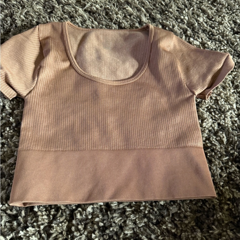 Aerie Ribbed Crop Top in Light Brown